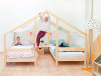 Large Wooden House Bed for Two Children VILLY - Natural - MOBILIA VITA