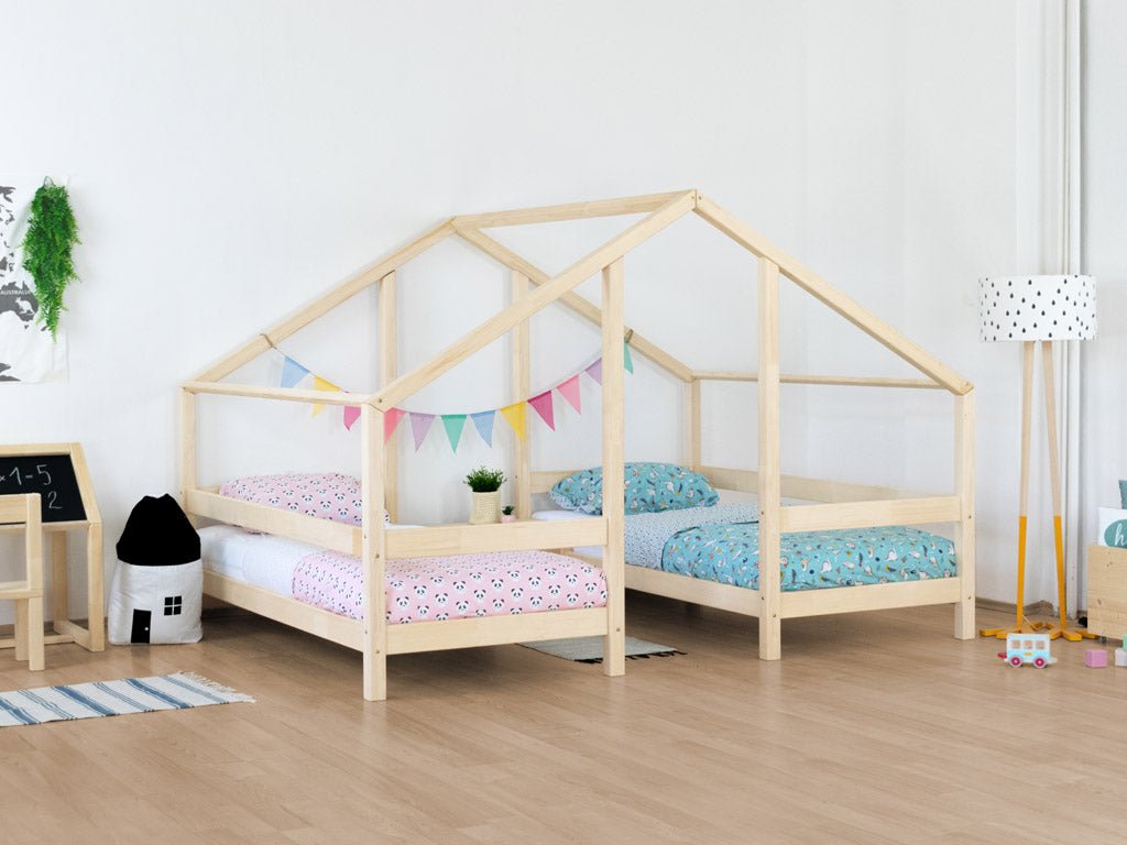 Large Wooden House Bed for Two Children VILLY - Natural