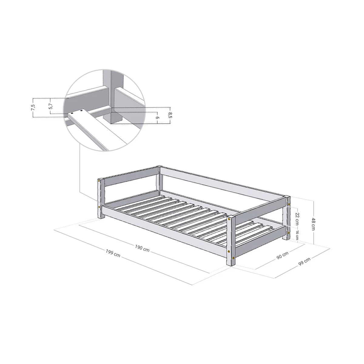 Premium Wooden Children's Bed STUDY - Natural - MOBILIA VITA