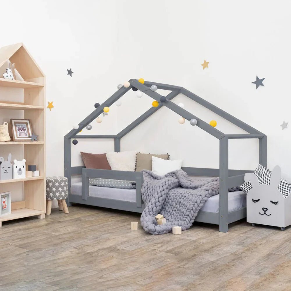 Wooden Children's House Bed LUCKY - Grey - MOBILIA VITA