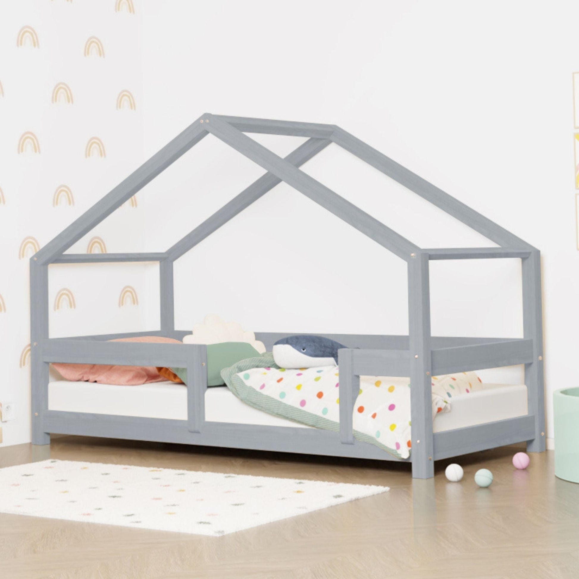 Wooden Children's House Bed LUCKY - Grey - MOBILIA VITA