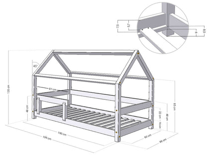 Wooden Children's House Bed TERY - Grey - MOBILIA VITA