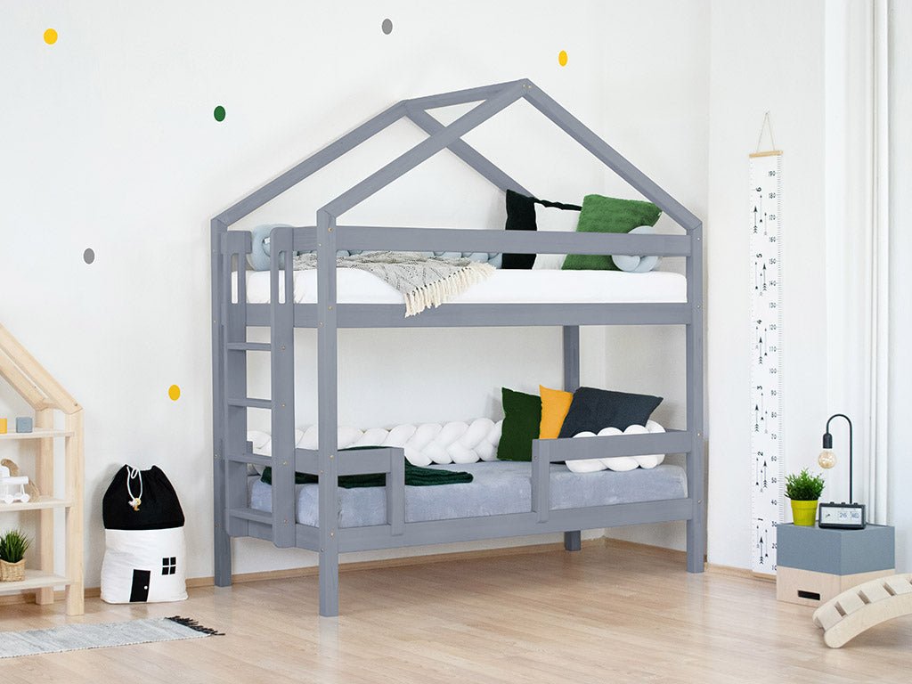 Wooden Children's House Bunk Bed KILI - Grey - MOBILIA VITA