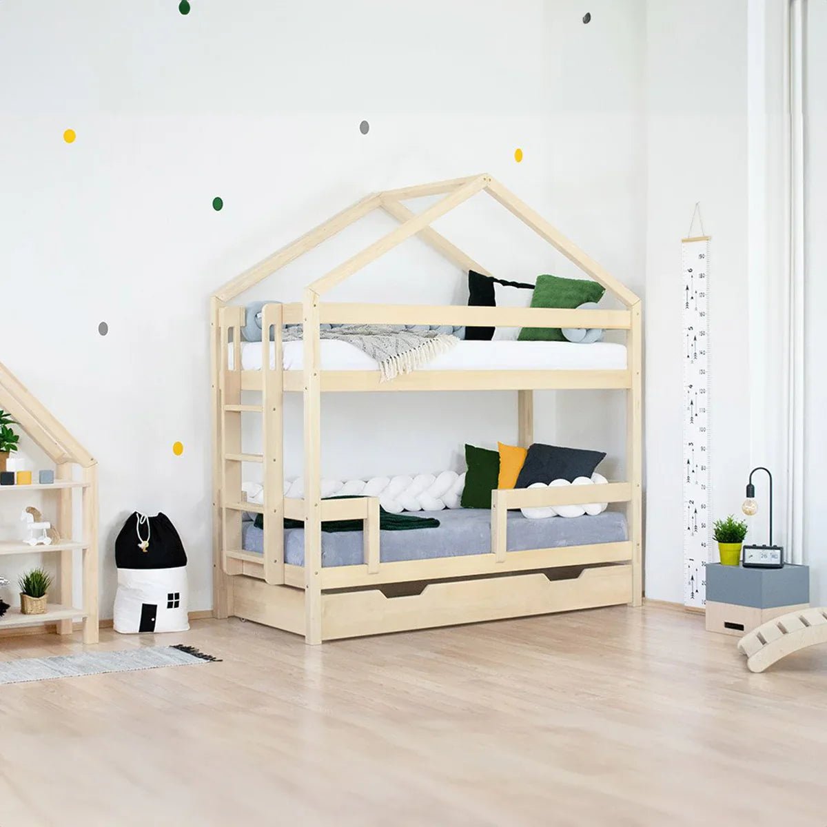 Wooden Children's House Bunk Bed KILI - Natural