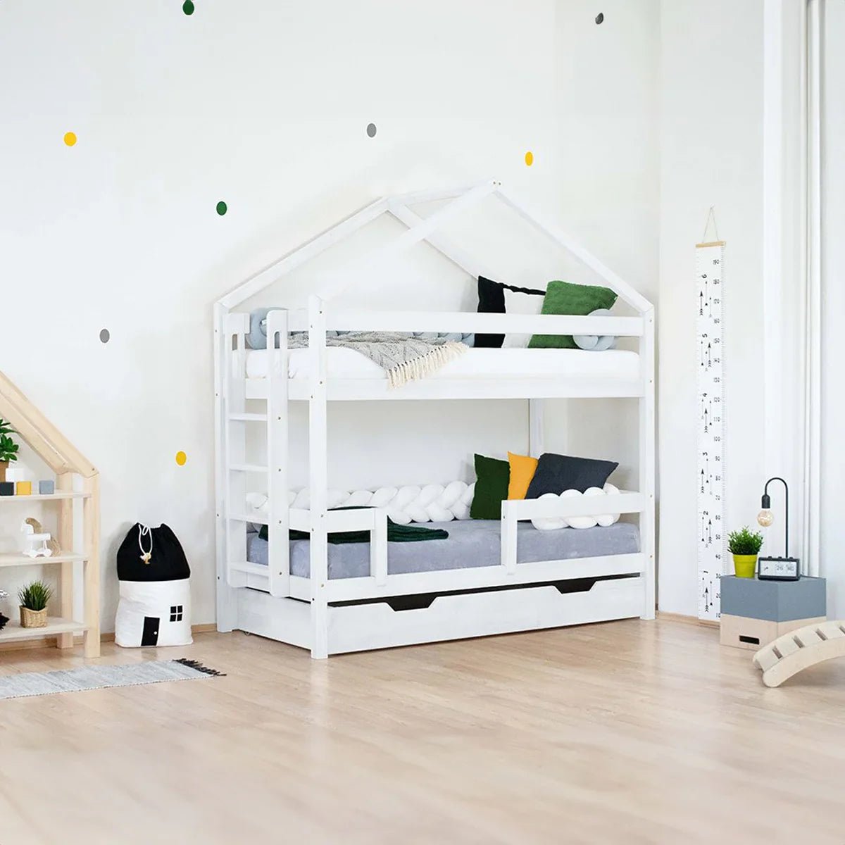 Wooden Children's House Bunk Bed KILI - White