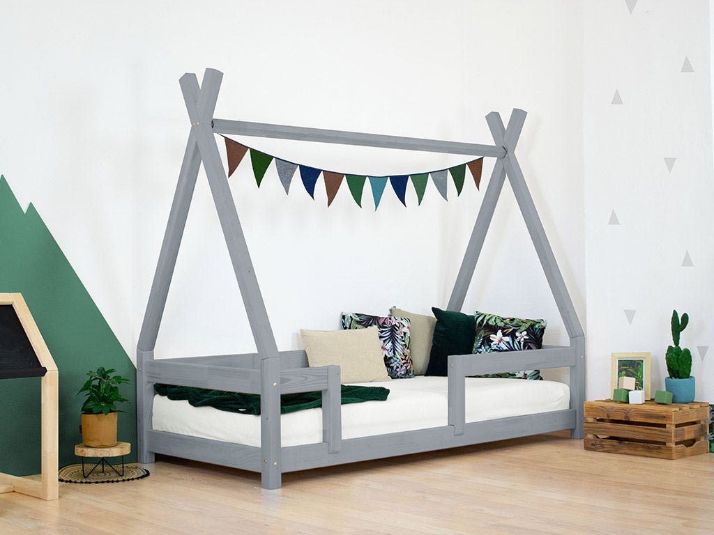 Wooden Children's Teepee Bed NAKANA - Grey - MOBILIA VITA