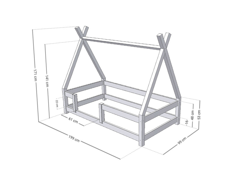 Wooden Children's Teepee Bed NAKANA - Grey - Mobilia Vita