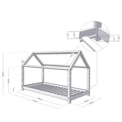 Wooden House Bed and Shelf: TERY + KTERY - Grey - Mobilia Vita