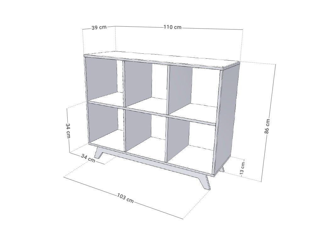 Wooden Shelving Unit NABOKSY 2x3 with Base - Grey - MOBILIA VITA